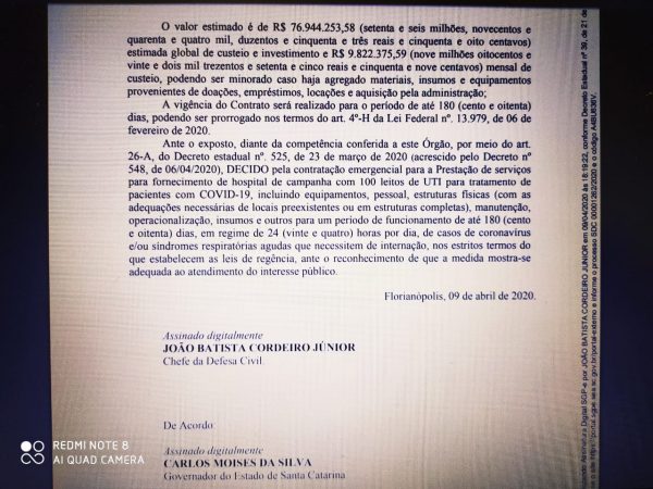 Exclusivo: Custo do Hospital de Campanha em Itajaí pode chegar a R$ 135 milhões para o Estado