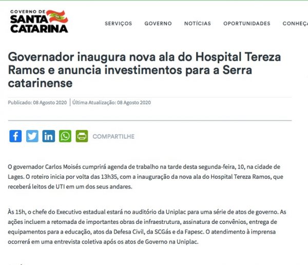 Inauguração em Lages: Governo segue faltando com a verdade; João Rodrigues livre para disputar; Debate hoje no SCemPauta discute denúncias sobre ACTS