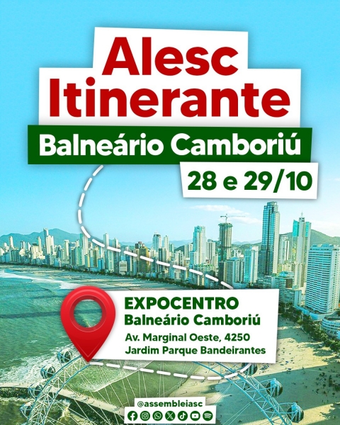 Alesc Itinerante chega a Balneário Camboriú nos dias 28 e 29 de outubro