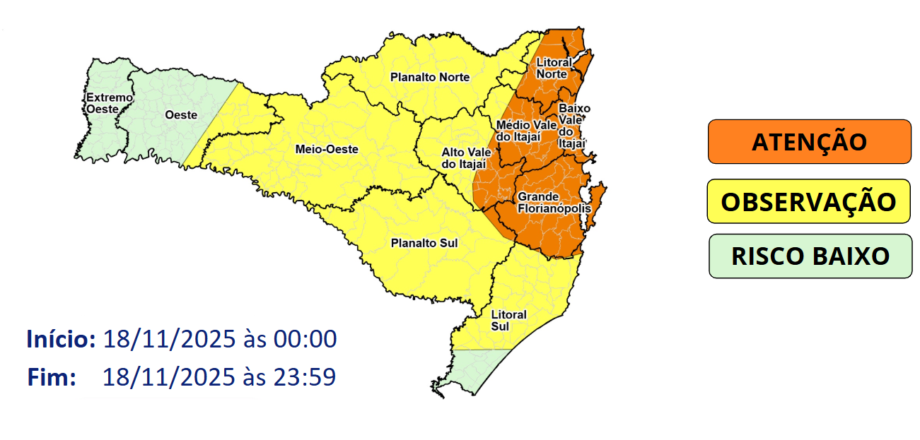 Semana segue com instabilidade e risco de chuva intensa em Santa Catarina