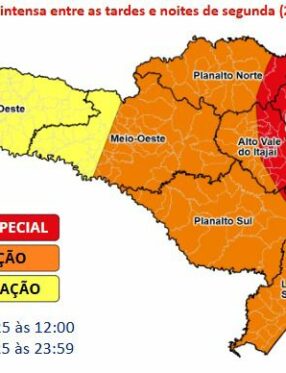 Chuva intensa eleva risco de alagamentos e deslizamentos em Santa Catarina