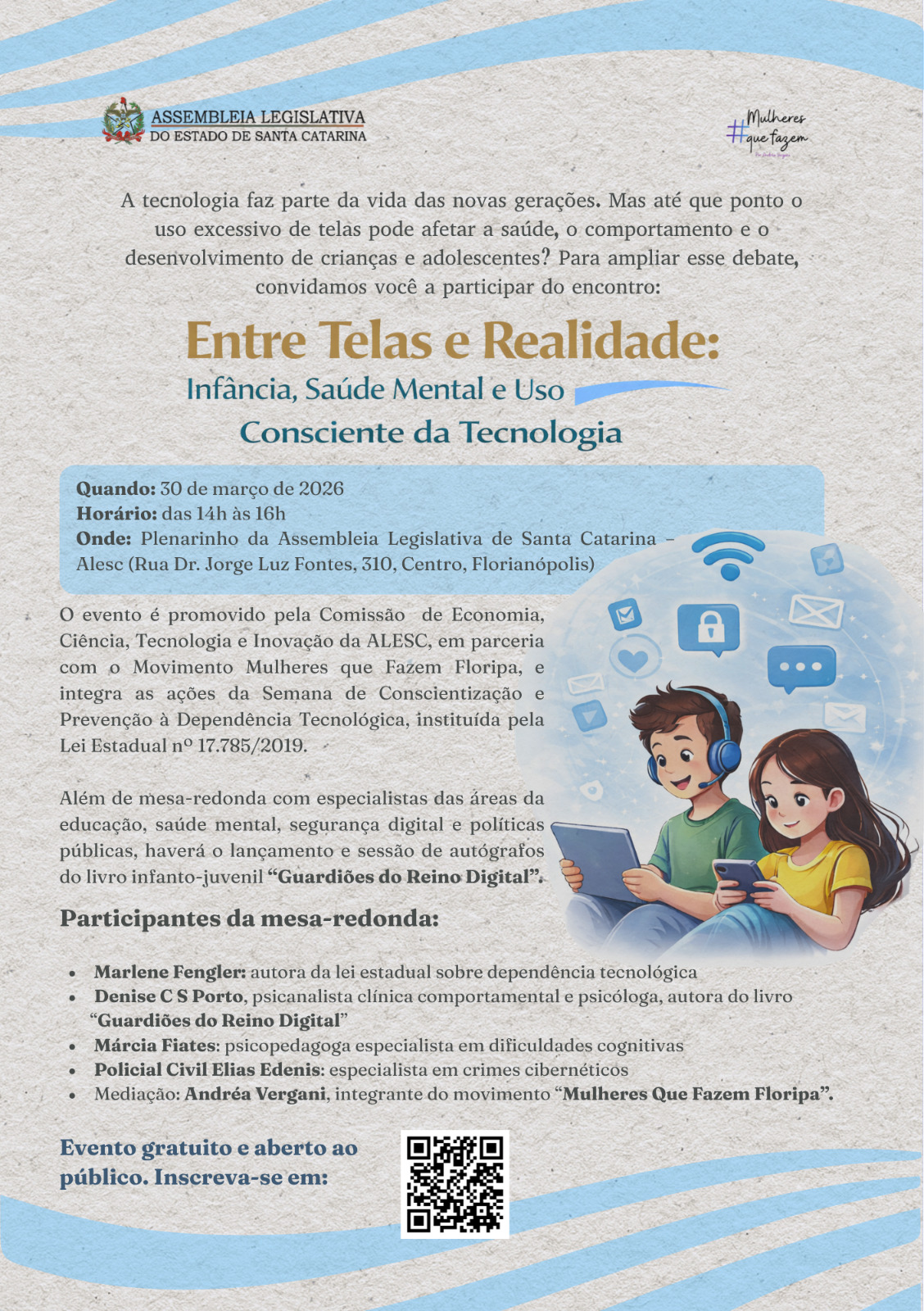 Evento na Alesc vai discutir segurança digital e uso de telas por crianças e adolescentes