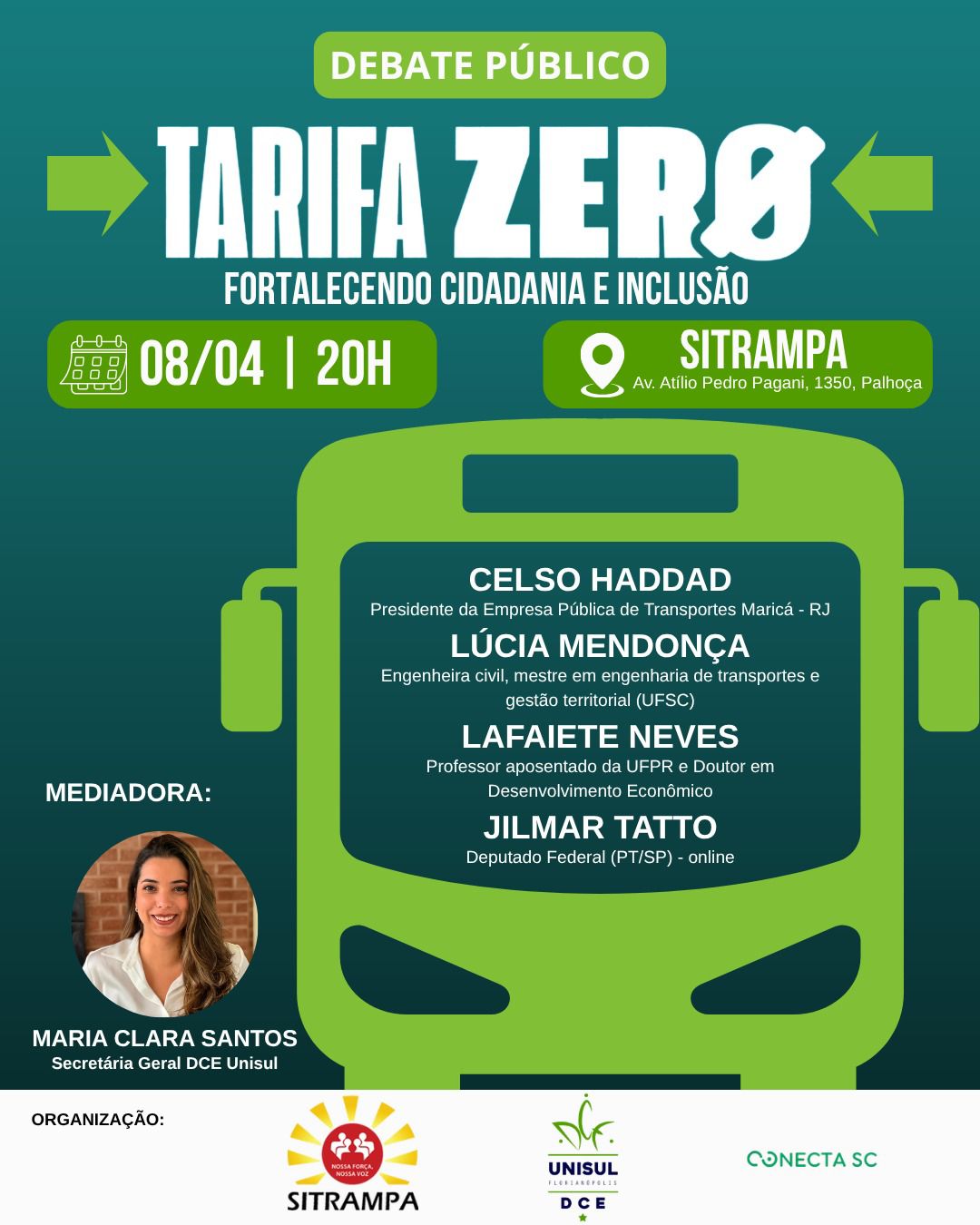 Encontro debate Tarifa Zero e mobilidade urbana em Palhoça